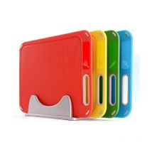 Planche à découper en plastique avec grille de rangement, sans bpa, pack de 4, empêche la contamination croisée de différents aliments, va au