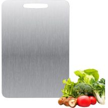 Planche à découper en titane - En acier inoxydable des deux côtés - Sans bpa - Pour la cuisine, la viande, le pain, les légumes, les fruits (34 x 23