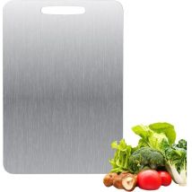 Planche à découper en titane - En acier inoxydable des deux côtés - Sans bpa - Pour la cuisine, la viande, le pain, les légumes, les fruits (34 x 23
