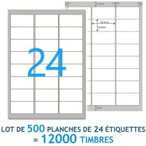 Enveloppebulle - Lot de 500 Planches A4 de 24 étiquettes multi-usages 6,35 x 3,39 cm - spéciales timbre