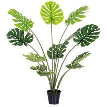 LOLAhome Planta artificial Monstera para Interior y Exterior. De 120 cm. Protección uv Solar, contrapeso de Cemento. Realista y elegante. Para