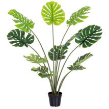 LOLAhome Planta artificial Monstera para Interior y Exterior. De 150 cm. Protección uv Solar, contrapeso de Cemento. Realista y elegante. Para