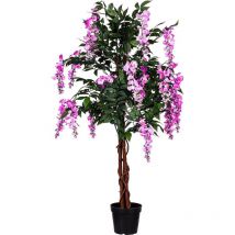 Kunstpflanze Künstlicher Wisteria Goldregen Zimmerpflanze Kunstbaum Dekobaum Albero di glicine artificiale 120 cm, 756 foglie, fiori rosa - Plantasia