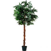 Pianta Artificiale - Albero di Mango, Decorativo, con Vaso, Verde, Tronco in Legno Naturale, Elegante, da Interno, Realistica, Alta 120/180 cm