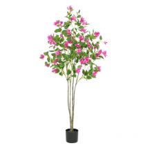 Plante Artificielle avec Fausses Fleurs Rose 120cm Fausse Plante Interieur et Exterieur Arbre Artificiel en Pot pour Chambre Salon