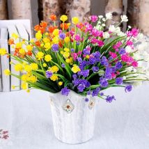 Plante fleurie artificielle,12 pcs Fleurs Artificielles Extérieures Résistant Aux uv Arbustes Plantes pour Intérieur Extérieur Suspendu Planteur