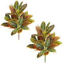 Plantes Artificielles Extérieures Croton Automnal 2 Pcs – Décoration Jardin, Terrasse Et Balcon Sans Entretien, Rouge & Vert