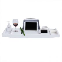 Decdeal - Plateau de caddie de baignoire en bambou, organisateur de caddie de baignoire de Spa, support de livre de vin, fond antidérapant, côtés