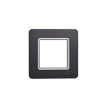 Ettroit - Plaque compatibles Vimar Plana 2 modules verre couleur acier foncé EV84210