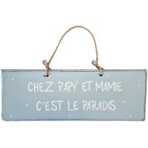 Plaque décorative en bois bleu ciel – Chez Papy et Mamy – Dimensions 32x11.5x1 cm – Ficelles en chanvre naturel – QUALIART