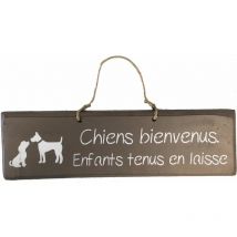 Plaque décorative en bois - Chiens bienvenus - Taupe