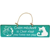 Plaque décorative en bois – chien méchant – turquoise – Matières, Style – QUALIART