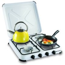 Kemper - Réchaud gaz portable 4 feux 4650W Blanc laqué Couvercle