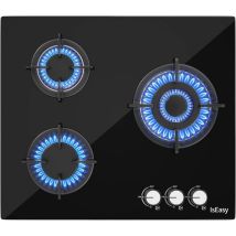 Iseasy - Plaque Gaz 3 Feux, Plaque De Cuisson À Gaz, Plaque À Gaz Avec 3 Foyers À Gaz, Cuisinière Encastrable, Gaz Naturel/propane (3 Brûleurs)