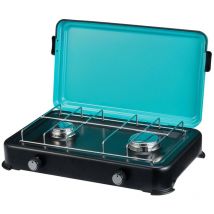 Plaque de cuisson gaz portable 2 feux 2350W Table de Cuisson Butane/Propane Bruleurs inox Couvercle amovible Intec