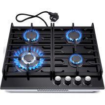 Topstrong - Plaque de cuisson gaz 4 feux,verre trempé noir 60 cm,convertible gn/gpl