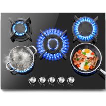 Plaque De Cuisson Gaz 5 Feux 70 Cm – Brûleurs Haute Performance – Puissance 10 400 W – Énergie Gaz Naturel Et Propane – Encastrable Noire