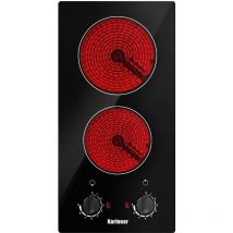 Karinear - Plaque de Cuisson Vitrocéramique 30 cm Plaque Vitrocéramique 2 foyer, Table de Cuisson Electrique sans Prise, Verre Mat, 3000W, Noir