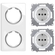 Plaque de finition 2 postes Garda, vertical + 2 Prises avec terre - blanc