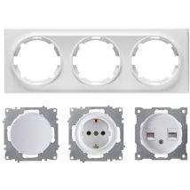 Plaque de finition 3 postes Florence + 1 Prise avec terre + 1 Interrupteur simple + 1 Prise RJ45 - blanc