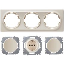 Warm-on - Plaque de finition 3 postes Florence + 1 Prise avec terre + 2 Interrupteurs simples - beige