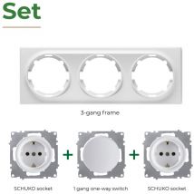 Warm-on - Plaque de finition 3 postes Florence + 2 Prises avec terre + 1 Interrupteur simple - blanc