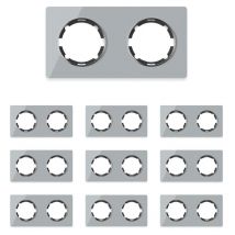 Plaque de finition Garda, en verre, horizontal, 2 postes (lot de 10) - gris