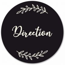 Plaque de Porte Autocollante pvc Gravé Noir Blanc Ronde.- - Direction