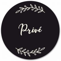 Plaque de Porte Autocollante pvc Gravé Noir Blanc Ronde.- - Privé