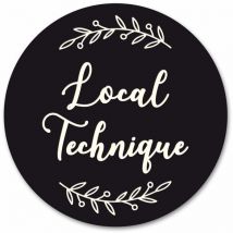 Plaque de Porte Autocollante PVC Gravé Noir Blanc Ronde.- - Local Technique