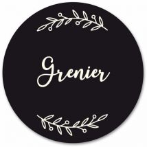 Plaque de Porte Autocollante PVC Gravé Noir Blanc Ronde.- - Grenier
