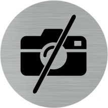 Signaletique.biz France - Pictogramme appareil photo interdit (Q0170).- Plaque aluminium brossé - Diamètre 76 mm