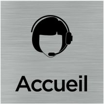 Pictogramme Accueil .- Adhésif aspect aluminium brossé -