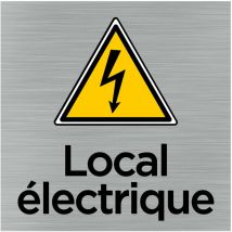 Pictogramme Local électrique (Q1063).- Adhésif aspect aluminium brossé -
