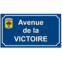 Plaque de rue en aluminium 1,5mm à visser avec lettrage en plexi . Signalétique Plaque de rue à visser. Plaque Bleu ral 5010 / Texte Blanc avec
