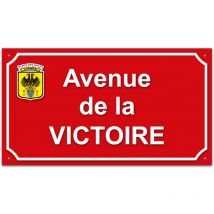 Plaque de rue en aluminium 1,5mm à visser avec lettrage en plexi . Signalétique Plaque de rue à visser. Plaque Rouge ral 3020 / Texte Blanc avec