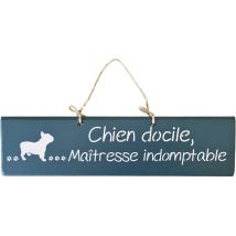 Plaque décorative en bois bleu canard - Chien docile