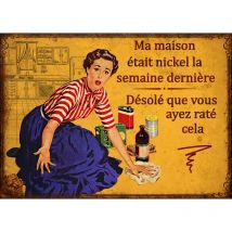 Plaque en métal humour 21 x 15 cm Ma maison était nickel...
