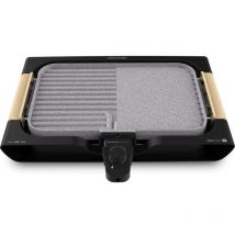 Rôtissoire électrique Rock&Water 2000. Revêtement en pierre RockStone, thermostat réglable, lavable au lave-vaisselle, 40 x 20 2200 w, Gris et noir