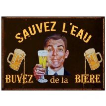Plaque en métal humour 21 x 15 cm Sauvez l'eau...