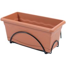 Fioriera Con Sottovaso Integrato 40x24cm + Supporto In Metallo, Colore Terracotta.