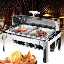 Gojoy - Plat-Réchaud Set Professionnel, Chauffe-Aliments à roulettes 9 l, en Acier Inoxydable Robuste, Chauffe-Plat Carré pour Buffets Hôtel,