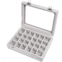 Plateau à bijoux en velours à 24 compartiments pour tiroirs, couvercle transparent en verre, présentoir, rangement pour bagues