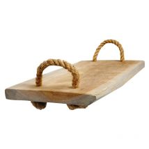 Meubletmoi - Plateau apéro 37 cm en bois de teck blanchi et poignées corde – haley