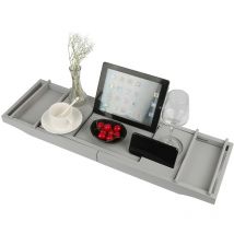 Haloyo - SiFree Plateau de Baignoire, Etagère à Baignoire en Bois, Avec supports amovibles et porte-savon, 70-105cm233cm gris