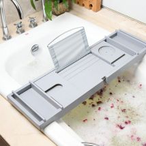 Plateau de Bain en Bambou Rétractable, Plateau de Baignoire Extensible Pouvant Contenir des Serviettes, Verres à Vin, Livres, Téléphones Mobiles,