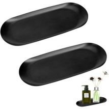 Plateau de Rangement Ovale en Acier Inoxydable, 2PCS Plateau Noir Ovale, Plateau à Bijoux en Acier Inoxydable, Plateau de Rangement Ovale pour Bijoux