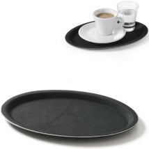 Plateau de serveur ovale antidérapant 20x26,5 cm - noir
