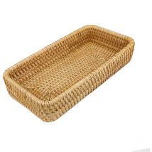 Plateau de service en rotin, plateau de service rectangulaire en rotin tissé à la main, petit panier de rangement pour comptoir de salle de bain pour