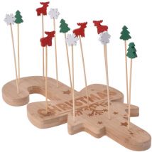 Plateau de service pour canapés avec des cure-dents, motif de Noël.